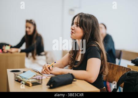 Des lycéens engagés écoutent attentivement en classe Banque D'Images