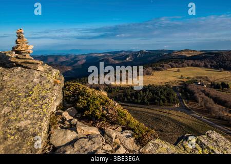 France, Ardèche, Sainte-Eulalie, Mont Gerbier de jonc, sources de la Loire Banque D'Images
