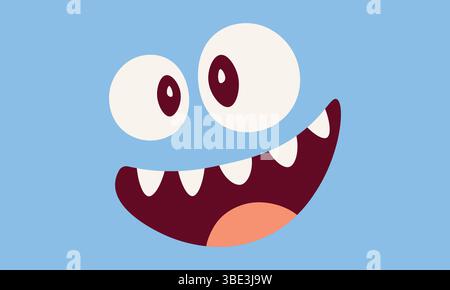 Drôle visage de monstre de dessin animé sur fond bleu Illustration de Vecteur