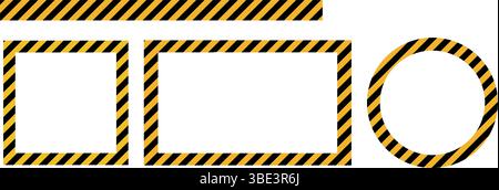Ensemble de bordures de ruban d'avertissement – cadres d'avertissement à rayures jaunes et noires, rectangulaires, carrés et cercles isolés sur blanc Illustration de Vecteur