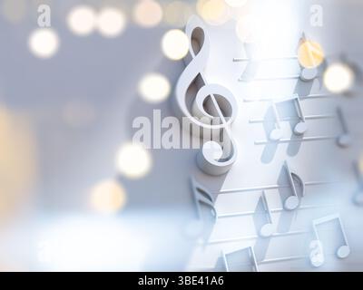 3D illustration des notes musicales et des signes musicaux de la feuille de musique abstraite.chansons et concept de mélodie.conception de fond musical.écriture musicale. Banque D'Images