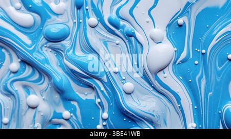 La peinture est pleine de couleurs vibrantes et semble être une œuvre d'art.Une peinture colorée avec un fond bleu et blanc. Banque D'Images