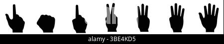 Gestes de la main zéro à cinq silhouettes noires Illustration de Vecteur