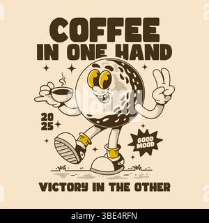 Style de bande dessinée rétro avec café et vibrations de victoire positive Illustration de Vecteur