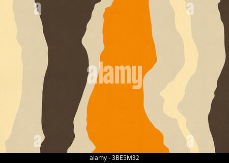 Un arrière-plan abstrait avec des lignes ondulées dans des tons de terre atténués, y compris des nuances de brun, beige et orange, créant une texture visuellement apaisante. Banque D'Images