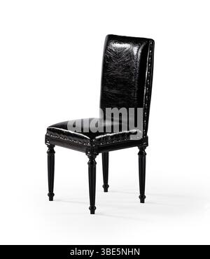 Fauteuil en cuir noir isolé sur fond blanc Banque D'Images