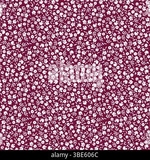 Motif floral blanc Ditsy sur fond Bordeaux conception textile répétée sans couture Illustration de Vecteur