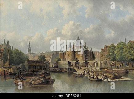 Johannes Jacobus Antonius Hilverdink - le Nieuwmarkt avec le Waag, Amsterdam . Banque D'Images