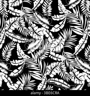 Motif feuille tropicale noir et blanc conception sans couture pour tissu et textile Illustration de Vecteur