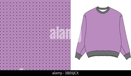Sweat-shirt à encolure ronde violet lavande avec petit tissu à motif pointillé Illustration de Vecteur