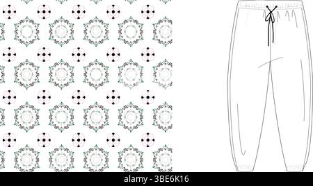 Dessin technique de joggers à cordon pour femmes avec motif mandala Illustration de Vecteur