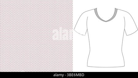 Tissu en maille à pois roses et modèle de conception t-shirt à col en V ajusté Illustration de Vecteur