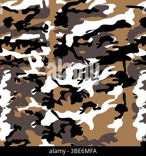Motif abstrait brun blanc et noir camouflage texture répétée sans couture Illustration de Vecteur
