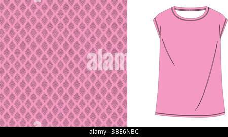 Tissu à motif losanges roses et t-shirt manches courtes pour femme Illustration de Vecteur