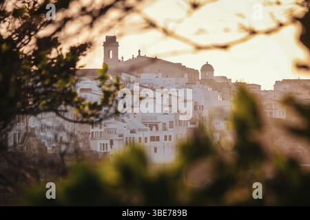Vue de Maó (Mahón), Minorque, au coucher du soleil Banque D'Images