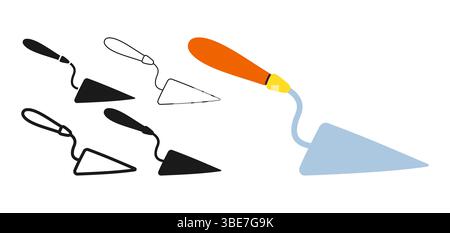 Jeu de symboles d'icône de truelle à ciment ou de spatule de construction. Vecteur de conception stylisé de symbole de truelle. Panneau plat de truelle réparation d'outils de construction professionnels. Illustration vectorielle isolée d'élément de conception d'icône simple Illustration de Vecteur