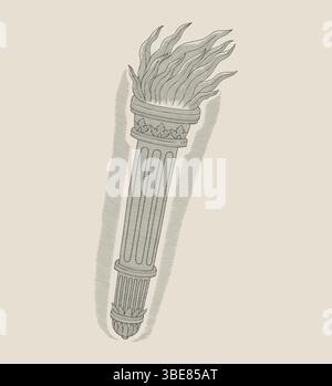 Torche antique avec ornement floral. illustration de style de dessin de style de gravure vintage. Illustration de Vecteur