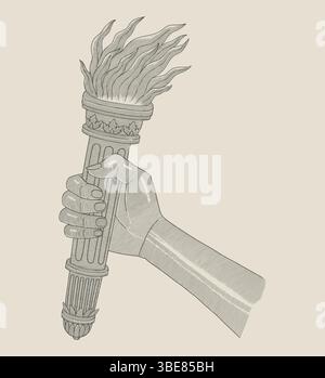 Main tenant une torche antique, illustration de style dessin de style de gravure vintage Illustration de Vecteur