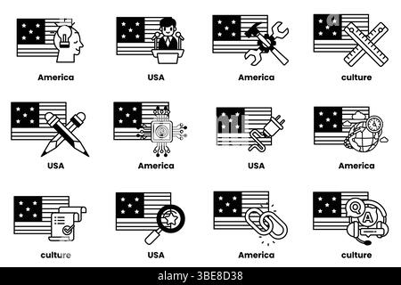 L'image est un ensemble de douze drapeaux différents, chacun représentant un pays différent. Les drapeaux sont disposés dans une grille, chacun ayant un d unique Illustration de Vecteur