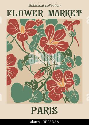 Affiche du marché aux fleurs de Paris dans le style Art Nouveau Illustration de Vecteur