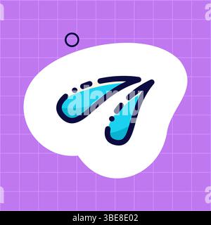 Une goutte d'eau bleue kawaii sur un fond violet. Autocollant mignon pour un planificateur quotidien. Illustration de Vecteur