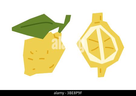 Illustration plate de coupe de citron de dessin animé Illustration de Vecteur