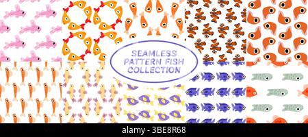 Motifs amusants de poisson de dessin animé sans couture Illustration de Vecteur
