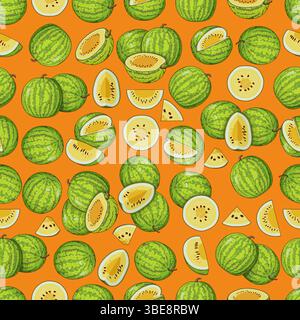 Modèle sans couture avec Yellow Doll Watermelon. Citrullus lanatus. Légumes. Illustration vectorielle isolée. Illustration de Vecteur