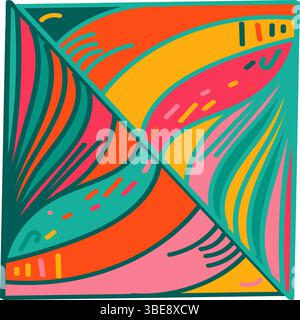 Un motif vectoriel sans couture inspiré des plages tropicales, avec des vagues vibrantes et des tourbillons en vert, rose, orange et jaune. Parfait pour les textiles, w Illustration de Vecteur