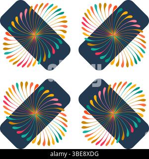 Un motif vectoriel sans couture présentant des silhouettes de téléphone mobile avec des rafales de données colorées en rose, orange, jaune et vert sur un fond bleu foncé. Illustration de Vecteur