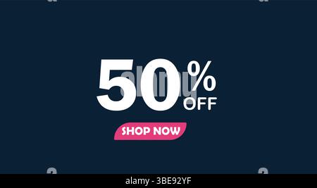 Promotion de réduction de VENTE ensemble fait de numéros 50% DE réduction isolé sur fond violet. Bannière d'affiche pour les médias sociaux. Illustration de Vecteur