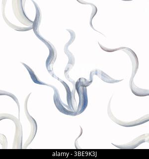 Modèle sans couture avec des plantes sous-marines. Les algues bleues s'entrelacent en un motif. Vagues de mer. Monde sous-marin. Ornement. Illustration aquarelle isolée Banque D'Images