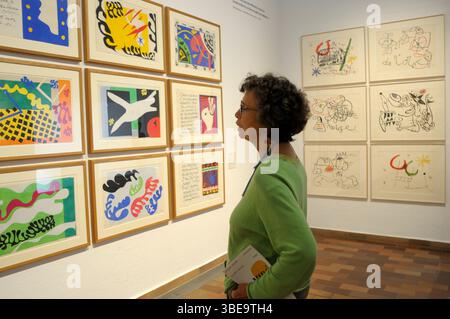 fundacio Miró , Montjuic exposicion Miró y Matisse . Publico mirando atentamente las obras del museo. Banque D'Images