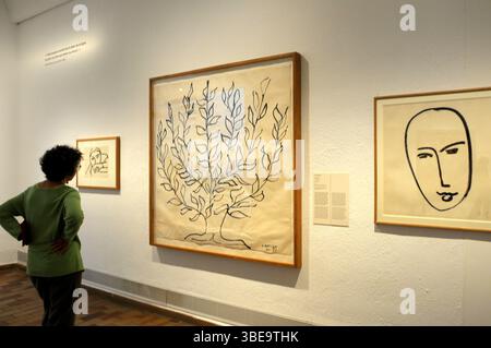 fundacio Miró , Montjuic exposicion Miró y Matisse . Publico mirando atentamente las obras del museo. Henri Matisse ; Barcelone, España, artistas contemporaneos, arte contemporaneo, Francia, Joan Miro, Matisse, Banque D'Images