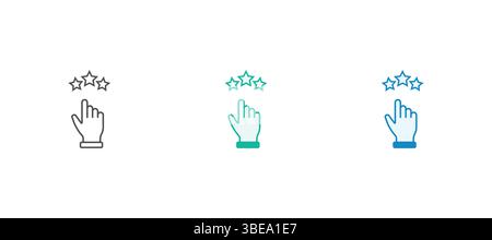 La main du client donne des étoiles de notation. Illustration vectorielle de la note d'évaluation et du feedback. Design plat isolé sur fond blanc. Illustration de Vecteur
