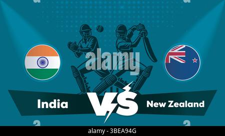Inde VS New Zealand match , Nouvelle Zélande vs Inde match de cricket , concept de match de cricket avec illustration créative Illustration de Vecteur