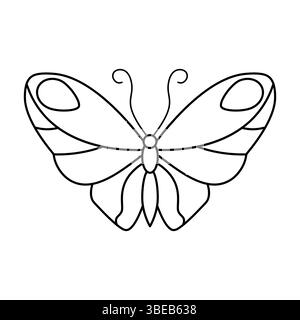 Illustration vectorielle d'art de ligne de papillon. Le papillon présente des ailes symétriques ornées de motifs courbes et ovales simples. Illustration de Vecteur