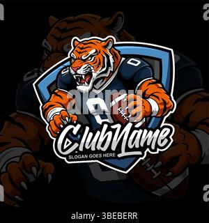 Vecteur de badge de logo de football américain isolé. Modèle de vecteur de logo de football. Football américain avec logo de mascotte Tiger, emblème et élément de design Illustration de Vecteur