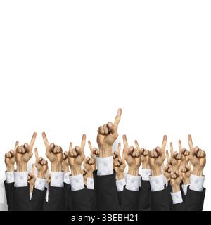 Groupe de mains de businesspeople montrant des gestes sur fond de bois Banque D'Images