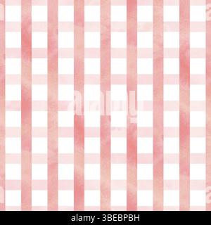 Texture à carreaux rose avec peinture et lavages. Aquarelle illustration dessinée à la main. Modèle sans couture, ornement à damier répété, simple, arrière-plan Banque D'Images