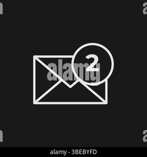 Icône contour blanc enveloppe de courrier avec,2, notification sur fond noir, messages non lus Illustration de Vecteur