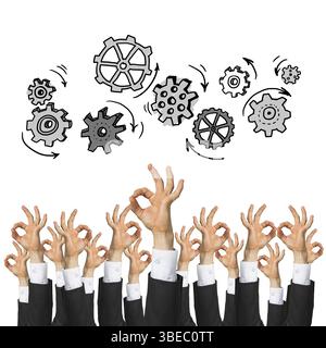 Groupe de mains de businesspeople montrant les gestes isolated on white Banque D'Images