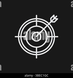 Icône contour blanc cible avec flèche dans le logo de la cible sur fond noir, représentant l'atteinte ou l'exactitude de l'objectif Illustration de Vecteur