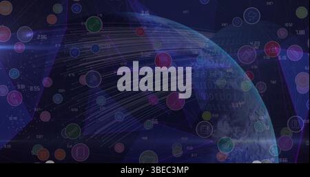 Image du réseau de connexions avec des icônes et le traitement des données sur les mains tapant sur le clavier Banque D'Images