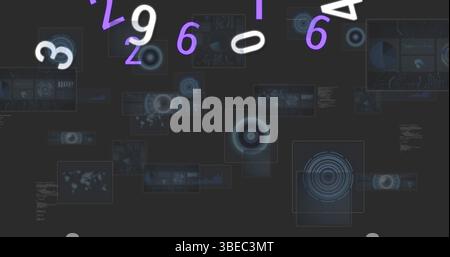 Image du traitement des données et des nombres sur des oscilloscopes numérisés sur fond noir Banque D'Images