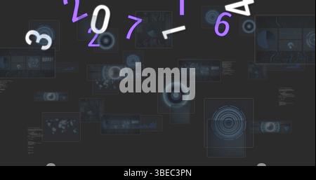Image du traitement des données et des nombres sur des oscilloscopes numérisés sur fond noir Banque D'Images