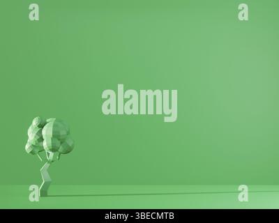rendu 3d de l'arbre vert sur fond vert. photo conceptuelle de l'écologie monochrome . Illustration 3d de haute qualité Banque D'Images