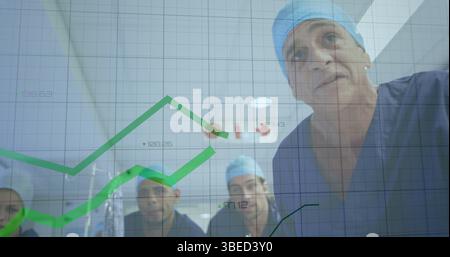 Traitement des données statistiques sur une équipe de chirurgiens divers qui précipitent un patient au bloc opératoire Banque D'Images