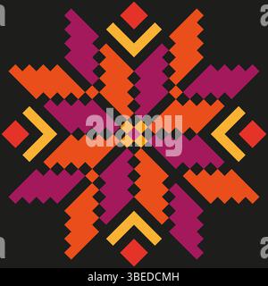 Décoration étoile géométrique. Forme ethnique des pixels. Motif de croix symétrique. Symbole folklorique vectoriel. Illustration de Vecteur