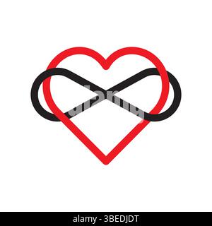 Icône cœur infini. Forme noire rouge. Symbole d'amour sans fin. Emblème vecteur romantique. Illustration de Vecteur